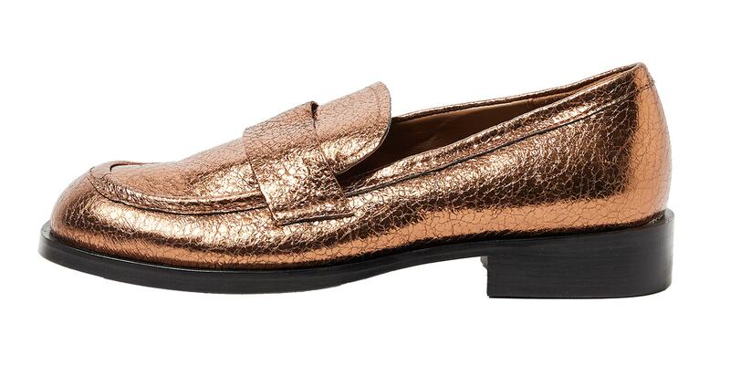 Oliver Bonas Crackled Copper Leather Loafer Shoes