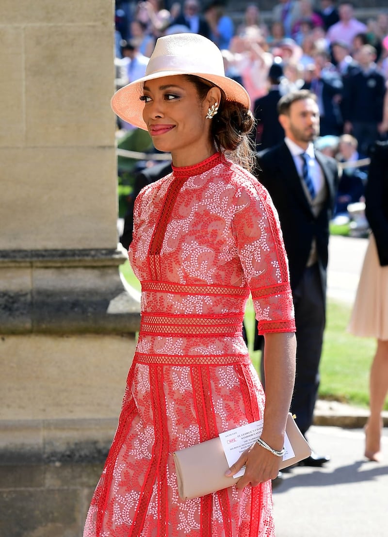 Gina Torres arrives at St George’s Chapel at Windsor Castle for the wedding of Meghan Markle and Prince Harry. (Ian West/PA)