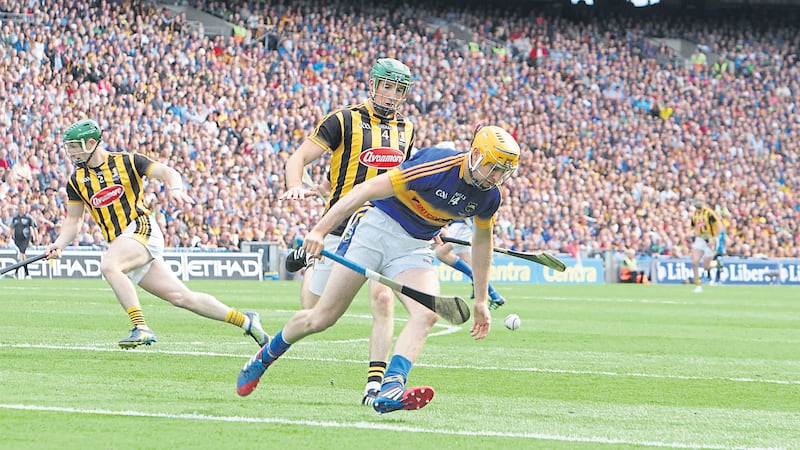 Tipperary full-forward Seamus Callanan collects the ball as Kilkenny&rsquo;s Shane Prendergast closes in at Croke Park.  Picture: Colm O&rsquo;Reilly&nbsp;
