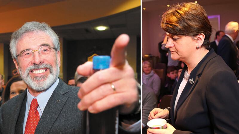 Gerry Adams was repeatedly mentioned during Arlene Foster's speech as she launched the DUP's manifesto yesterday&nbsp;