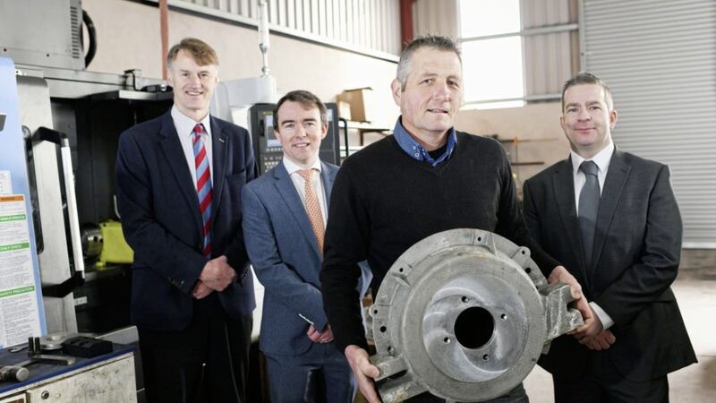 Pictured are William McCulla, Invest NI&rsquo;s director of corporate finance, Barry Connolly, finance director at UCIT, David Gill, director at Clogher Valley Precision and Michael Carlin, NI small business loan fund manager at Enterprise NI 