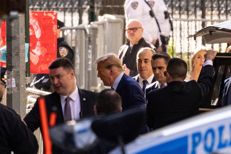 Donald Trump arrives at Manhattan Criminal Court in New York (Yuki Iwamura/AP)