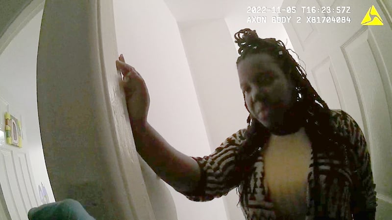 Image taken from body-worn camera footage of Christina Robinson when police were called to her home in Durham in November 2022