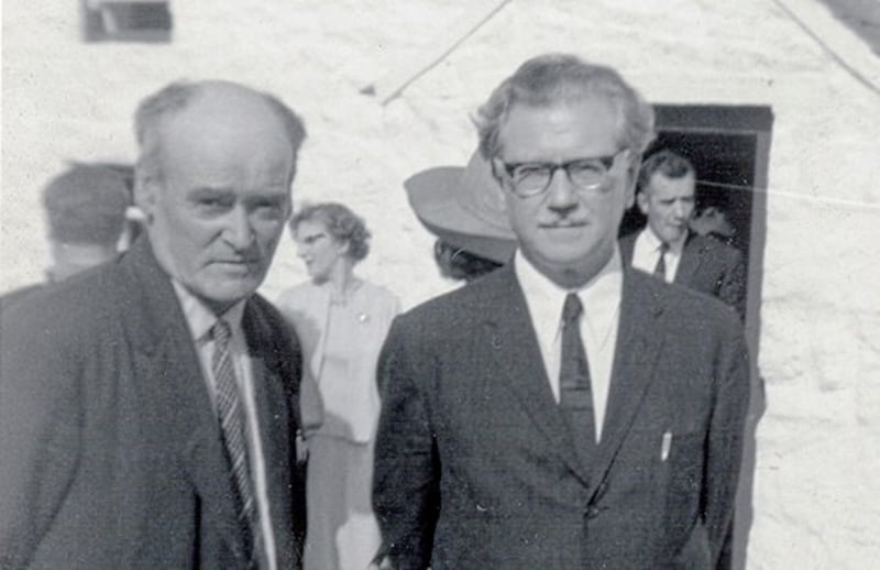 Michael J Murphy and John Hewitt at the Ulster Folk Museum in Cultra in 1965 