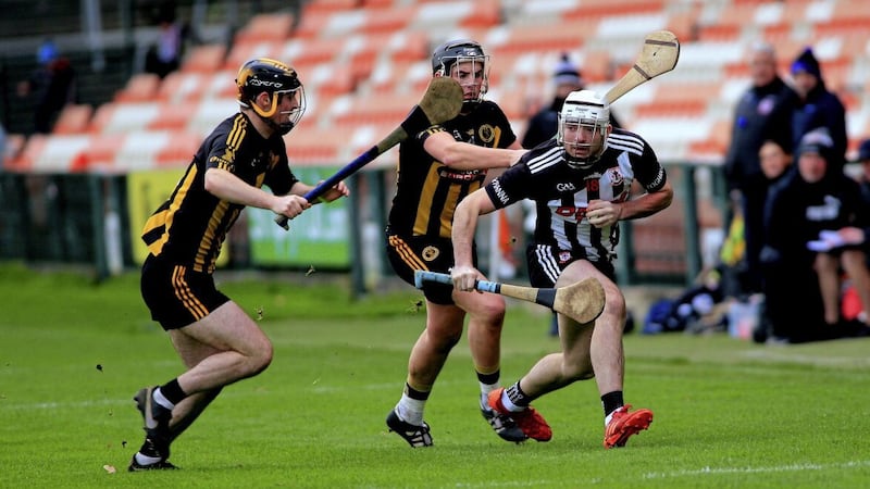 Middletown&#39;s Shaun Toal in action against Carrickmores&#39; Seamus Sweeney and Anthony Crossan in Saturday&#39;s Ulster Club SHC semi-final at the Athletic Grounds Picture: Seamus Loughran 