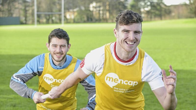 Donegal&#39;s Ryan McHugh (left) and Connor McAliskey of Tyrone are calling on GAA fans to run the 2017 Deep RiverRock Belfast City Marathon and fundraise in aid of Mencap. 