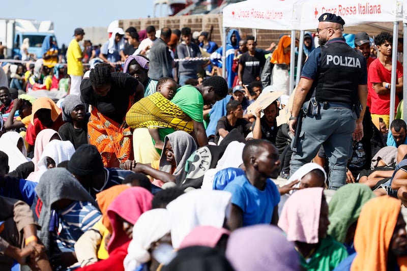 Migrants on the island of Lampedusa
