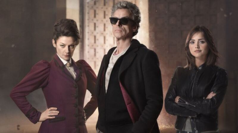 Peter Capaldi with Michelle Gomez and Jenna Coleman