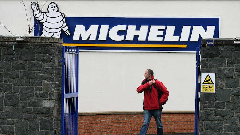 A worker leaves the Michelin tyre factory in Ballymena after the announcement last week is to close with the loss of 860 jobs. Picture Mal McCann 