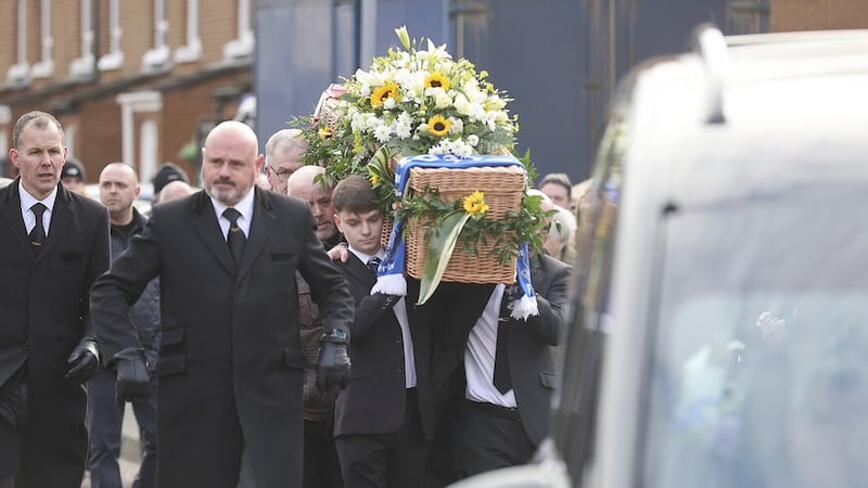 The funeral of journalist Henry McDonald leaves from his sisters home in the Market area of Belfast. Picture by Hugh Russell