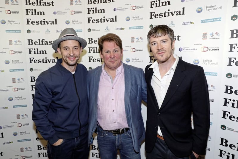 Brendan Byrne pictured with Maze co-stars Tom Vaughan Lawlor and Barry Ward at film&#39;s opening night in Belfast in 2018. The film told the story of the 1983 Maze prison escape 