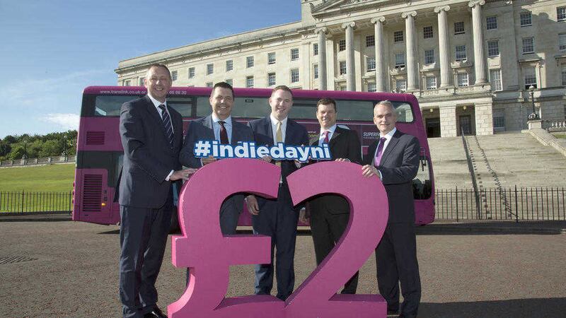 Launching Independents&#39; Day are (from left) Sean Seehan (Bank of Ireland), Glyn Roberts (NIIRTA), Minister for Infrastructure Chris Hazzard, Nigel Maxwell (NIIRTA) and Chris Conway (Translink). Photo: Kevin Cooper 