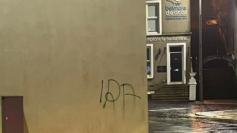 Police are investigating the IRA graffiti in Enniskillen. Picture by DUP/PA Wire