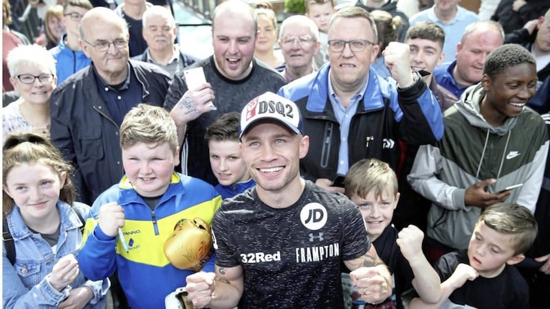 Carl Frampton and fans yesterday ahear of his big fight at the SSE Picture by Hugh Russell. 