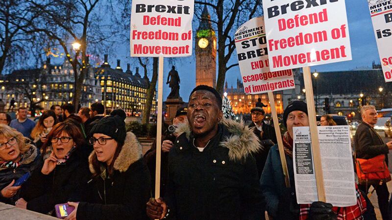 Anti-Brexit protesters outside the Supreme Court in London&nbsp;