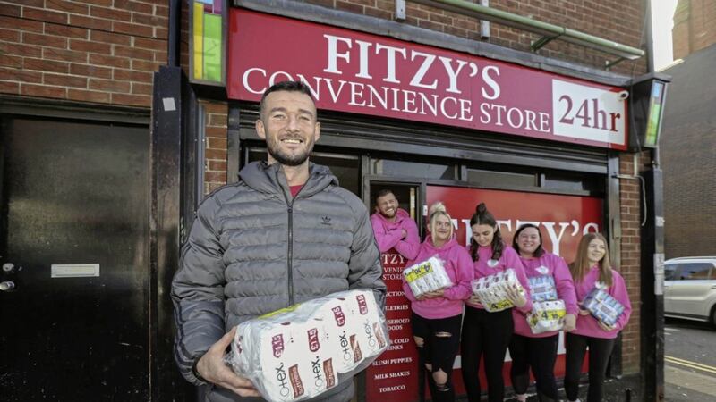 Gerard Fitzpatrick (pictured), who owns Fitzys 24hr Convenience Store on the Falls Road in west Belfast, has been praised for deciding to no longer charge for sanitary products. Picture by Hugh Russell 