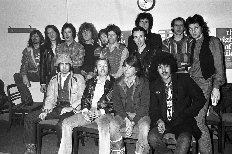 Dire Straits, Thin Lizzy, Eric Clapton, Led Zeppelin, Bad Company and Electric Light Orchestra at the launch of the record The Summit in an attempt to raise money for sick children