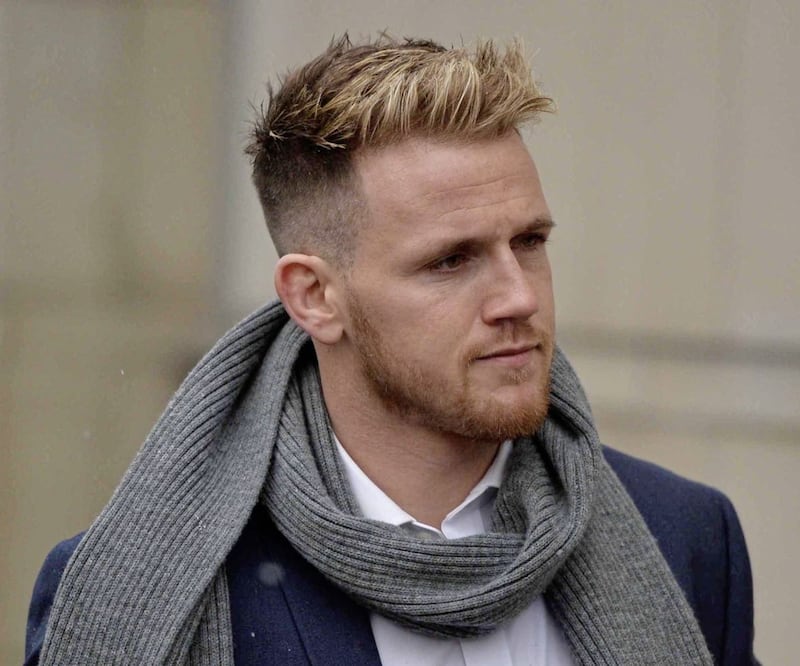 Ulster Rugby&#39;s Craig Gilroy pictured at Belfast Magistrates Court during the trial of teammates Stuart Olding and Paddy Jackson 