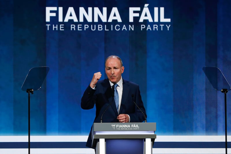 Tanaiste Micheal Martin speaking at the Fianna Fail ard fheis at the Dublin Royal Convention Centre on Saturday