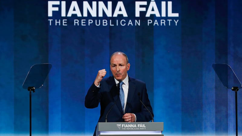 Tanaiste Micheal Martin speaking at the Fianna Fail ard fheis at the Dublin Royal Convention Centre on Saturday