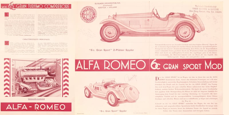 Race wins helped Alfa Romeo sell its cars. This advert for the 6C shows it with two-seater Gran Sport bodywork