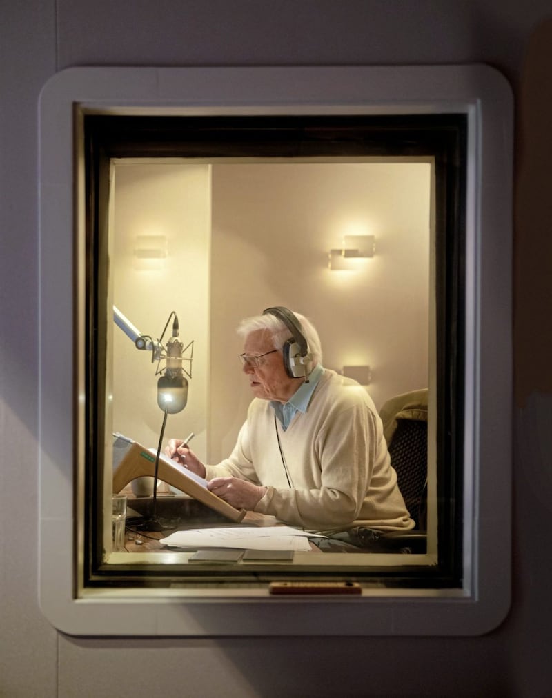 David Attenborough recording his voice-over for the series 