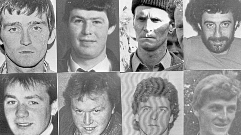 The eight IRA men shot dead by the SAS at Loughgall in 1987. From top-left: Patrick McKearney, Tony Gormley, Jim Lynagh, Paddy Kelly; from bottom left: Declan Arthurs, Gerard O&#39;Callaghan, Seamus Donnelly, Eugene Kelly 