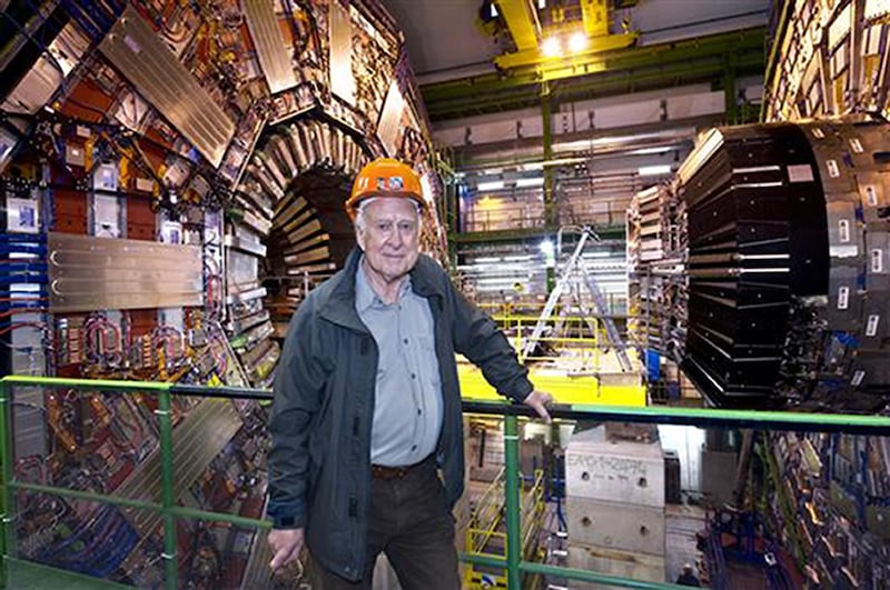Prof Higgs visited the Large Hadron Collider