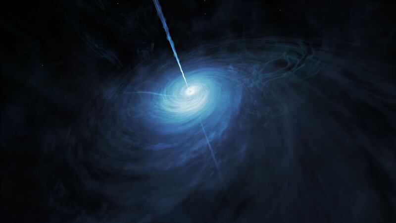 The quasar is powered by a black hole hundreds of millions of times as massive as our sun.