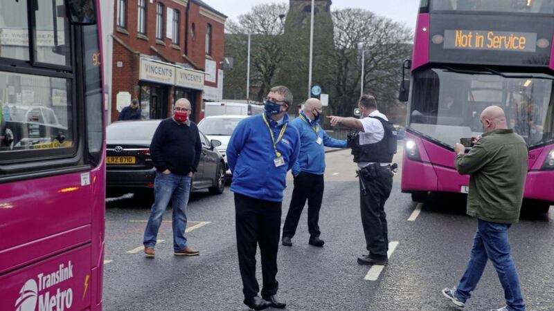 Taxi drivers protested outside Nichola Mallon&#39;s constituency office on the Antrim Road in north Belfast. Picture by Mal McCann 