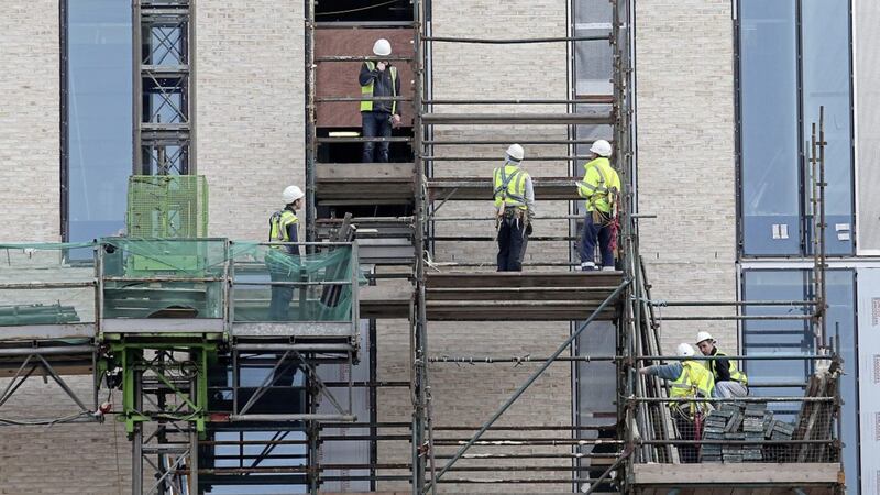 Workers on the new Ulster University campus in Belfast. Picture by Mal McCann 
