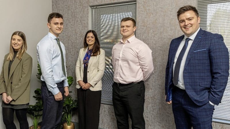 Pinnacle Growth Group general manager Judith Neill (left) with new hires Hannah Quinn, Joel Beckett, Lynsey Foster, Harry Simpson and Rhys Thomas 