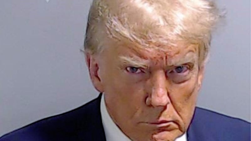 The mugshot of Donald Trump provided by the Fulton County Sheriff&#39;s Office after he surrendered to accusations of attempting to subvert the will of Georgia voters in a bid to keep Joe Biden out of the White House 