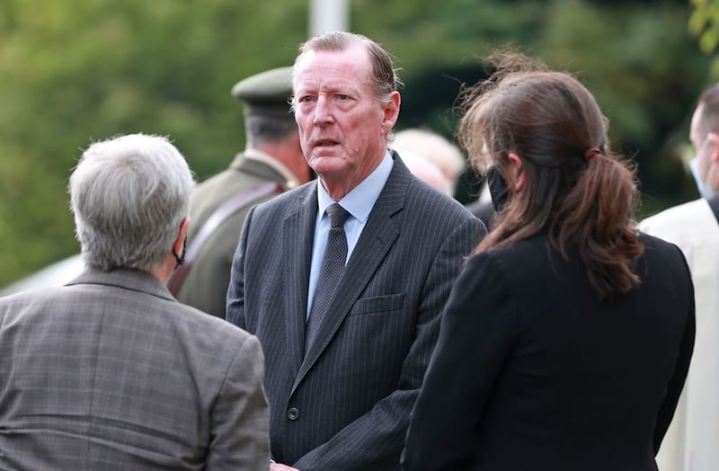 &nbsp;Former Stormont first minister Lord David Trimble (centre) during the funeral of Pat Hume, the wife of former SDLP leader and Nobel Laureate John Hume