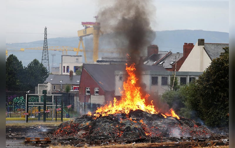 &nbsp;A burning bonfire on Bloomfield Walkway in east Belfast. Picture by Mal McCann