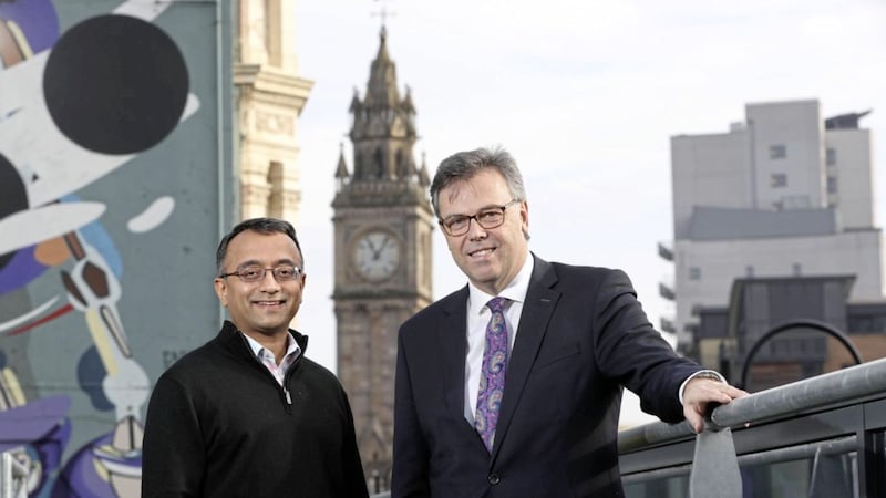 Pictured is Raj Ramanand, CEO of Signifyd and Alastair Hamilton, CEO, Invest NI 