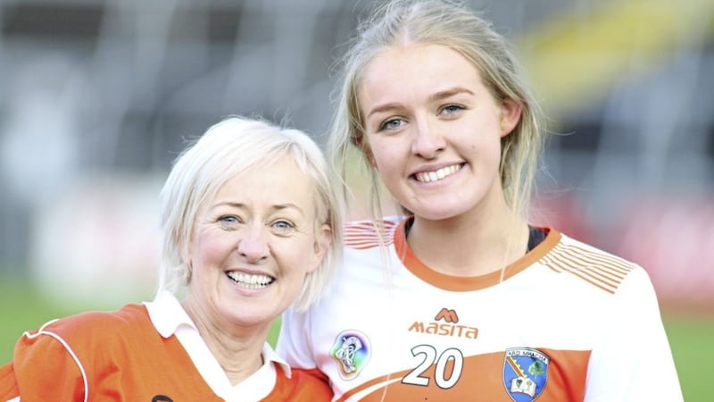 Former Armagh camogie player Aine French and her daughter Hannah, a member of the Orchard County&#39;s current All Ireland-winning Premier Junior Camogie side 