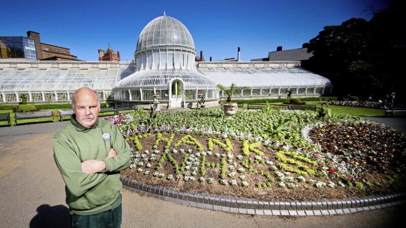 A new flowerbed has been unveiled in south Belfast as a tribute to the NHS. John Cassels (pictured), a gardener helped design and plant the display at Botanic Gardens 