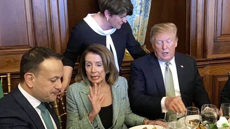 Leo Varadkar, Nancy Pelosi, Arlene Foster and Donald Trump in Washington DC in March 