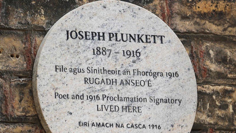 The plaque in memory of Joseph Plunkett. Picture by Niall Carson, Press Association 