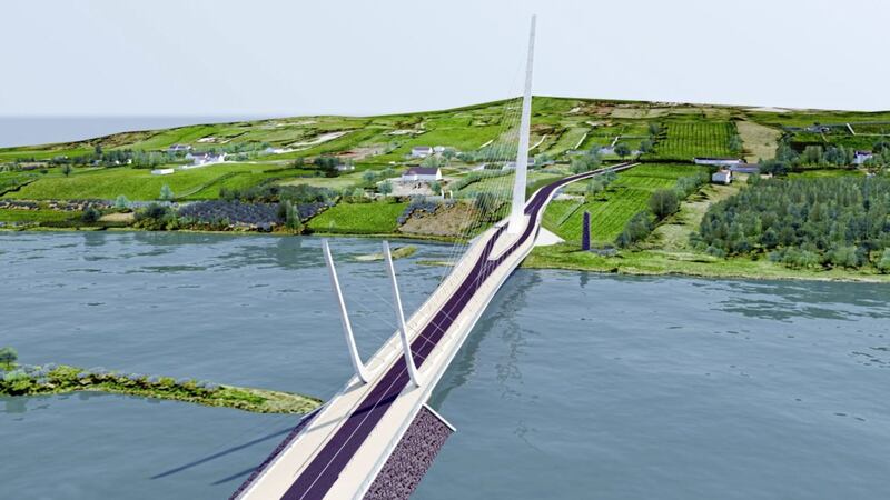 Plans for a proposed cross-border bridge spanning Carlingford Lough between Omeath in Co Louth and Narrow Water Castle near Warrenpoint in Co Down. 