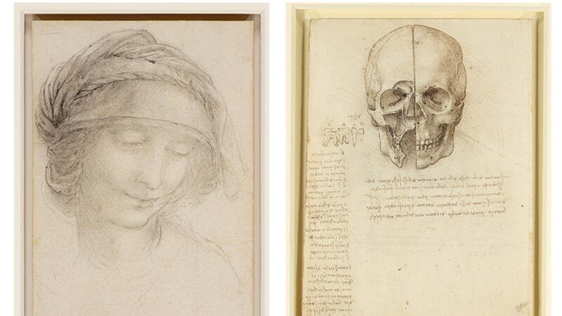 The head of St Anne and a drawing of a dissected skull, both&nbsp;by Leonardo da Vinci. Picture from Royal Collection Trust / &copy; Her Majesty Queen Elizabeth II 2018<br /><br />&nbsp;