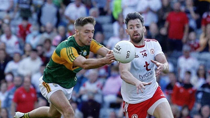 Tyrone&#39;s Matthew Donnelly and Kerry&#39;s Darren Bradley Picture: Philip Walsh 