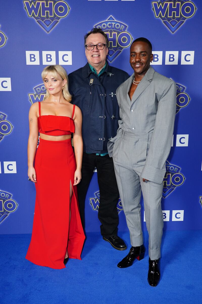 Millie Gibson, Russell T Davies and Ncuti Gatwa at the premiere of Doctor Who at the BFI Southbank in London