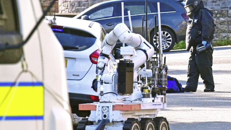 An army bomb disposal officer at the scene in Falcarragh Drive in west Belfast. Picture by Alan Lewis 