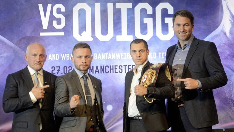 Carl Frampton and Eddie Hearn came up against each other when &#39;The Jackal&#39; faced Scott Quigg in February 2016. Picture by Pacemaker Press 