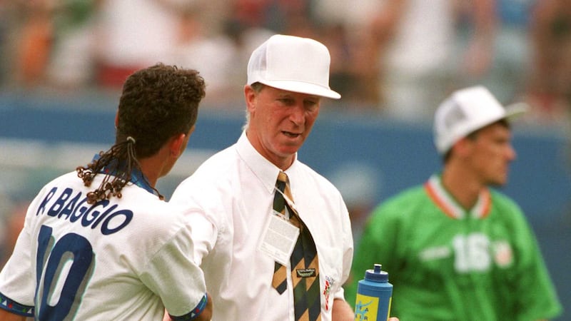 Republic of Ireland manager Jack Charlton shakes hands with Italy's Robert Baggio after the Irish side had defeated the Italians 1-0 in their opening game at the 1994 World Cup in the United States.&nbsp;The Giants stadium in New York was the venue, Ray Houghton the Irish goalscoring hero on June 18 1994