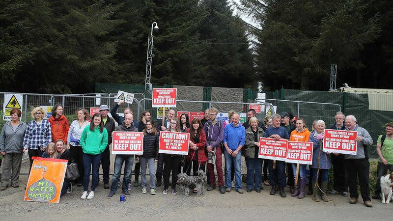 Protesters gathered at the scene of oil drilling at Woodburn Forest. Picture by Hugh Russell