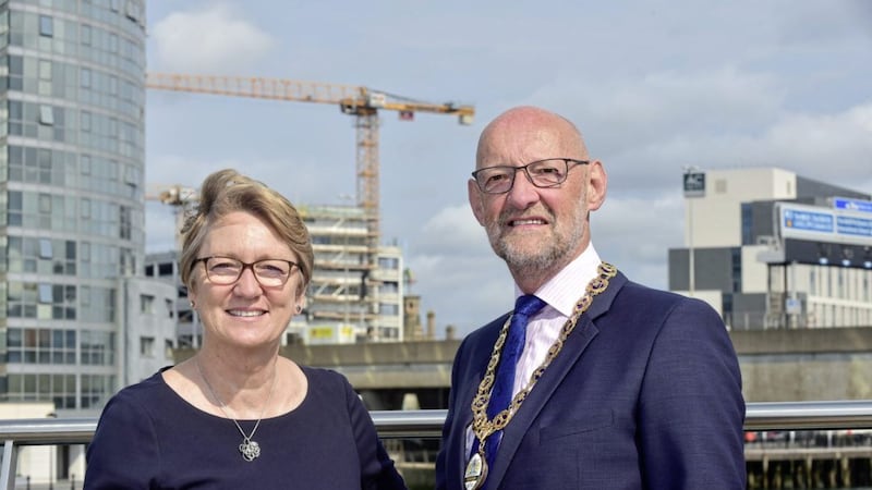 Susan Mason, acting director of the Royal Institution of Chartered Surveyors in Northern Ireland, with new RICS regional chairman Brian Henning. Photo: Simon Graham 