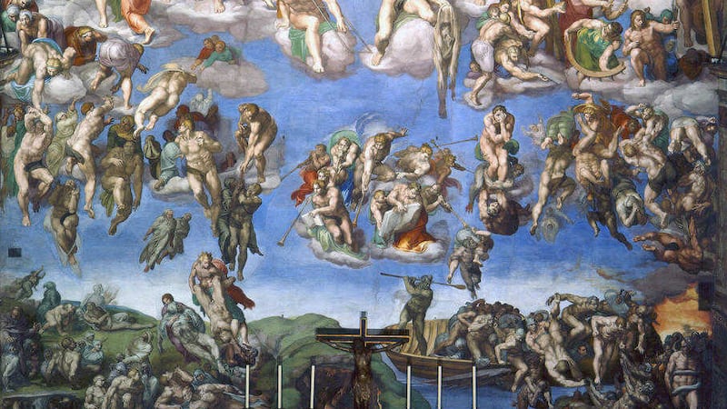 Eternity where? - Michelangelo&#39;s fresco The Last Judgement fills the altar wall of the Sistine Chapel. It depicts the Second Coming of Christ and the final and eternal judgement by God of all humanity 